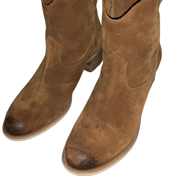 SUNDANCE Catalog LEANN Cognac Brown Distressed Western Ankle Boots Size 41 - Picture 2 of 5